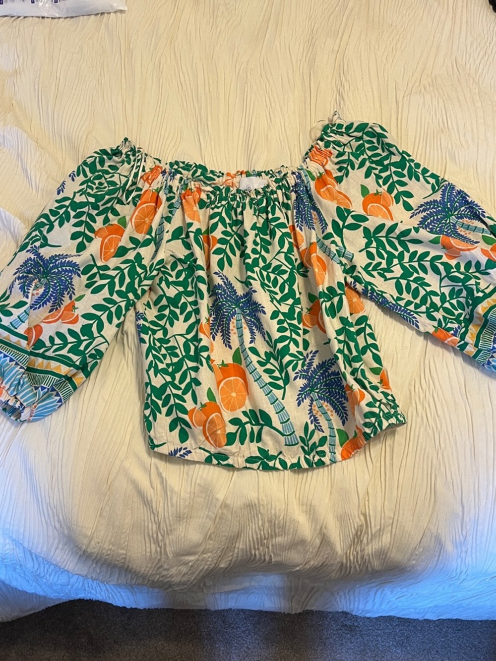 C&C California Orange and Green Floral Linen Top
